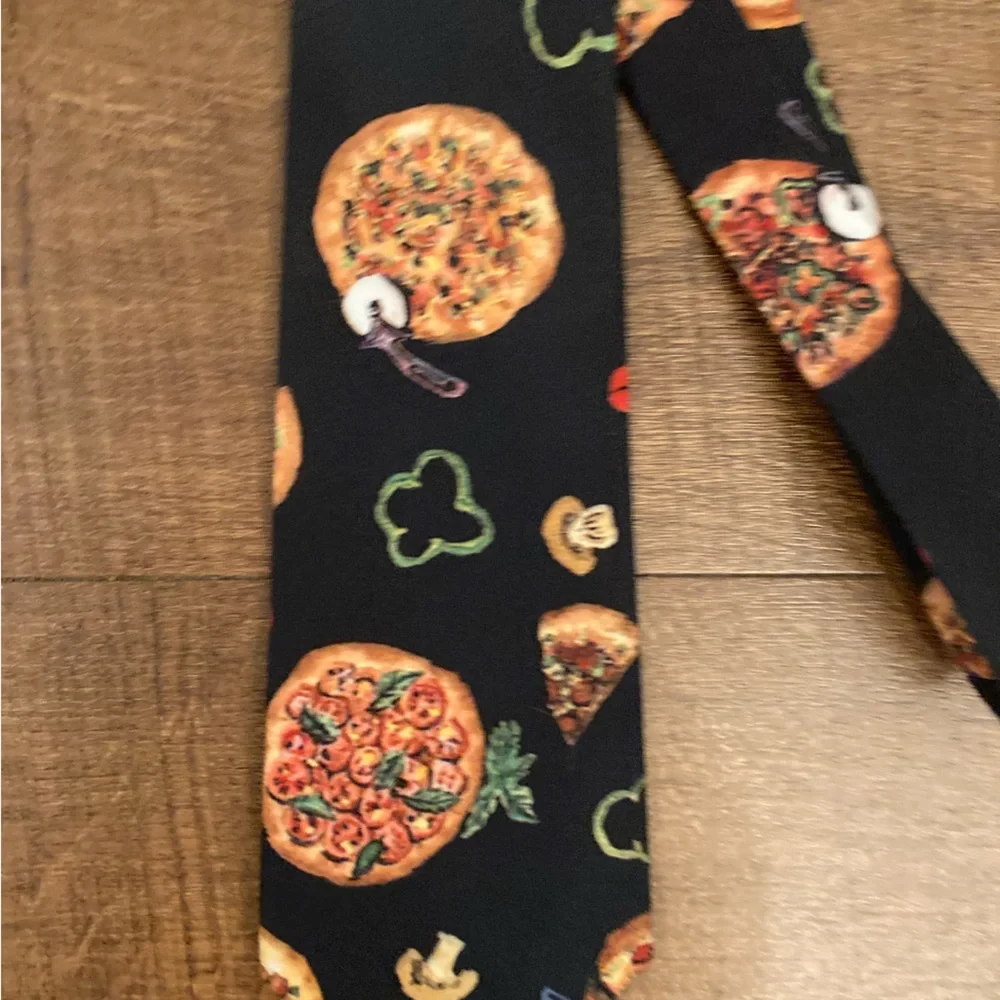 Pizza Print Necktie Novelty Foodie Washable Flavor Wear Made in USA